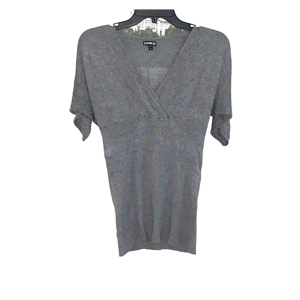 V-neck ruched sleeve sweater top